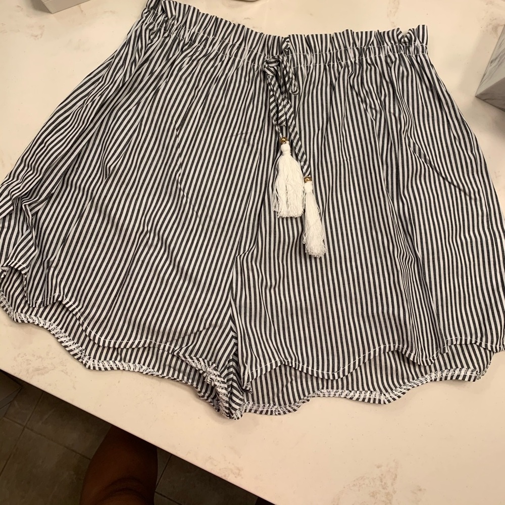 Black and white striped shorts